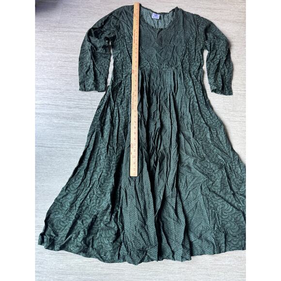 Endless Knot Art Green Rayon Boho Maxi Dress Long Sleeve Back Tie One Size - Picture 7 of 7